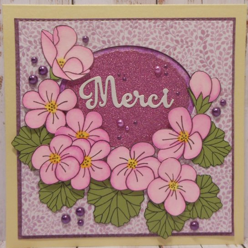 Carte merci 15 x 15 fleur géranium mauve-violet remerciements fait main