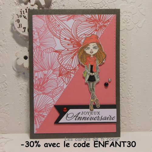 Carte anniversaire jeune fille fleurs corail fait main