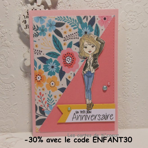 Carte anniversaire jeune fille fleurs multicolores fait main