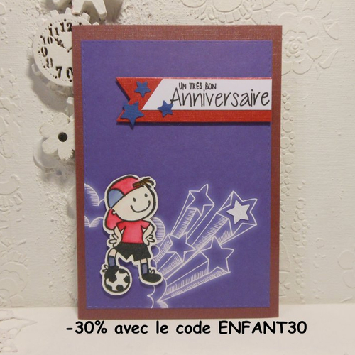 Carte anniversaire sport enfant garçon foot étoilé fait main
