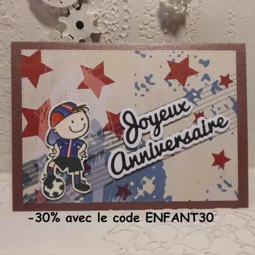 Carte anniversaire sport garçon enfant petit joueur de foot couleurs psg (3/3) fait main