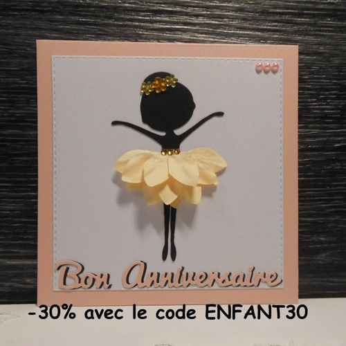 Prix mini : carte anniversaire danseuse noire fleur pêche enfant fille fait main