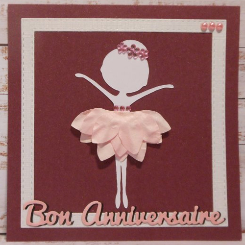 Déstockage carte anniversaire danseuse blanche fleur rose enfant fille fait main