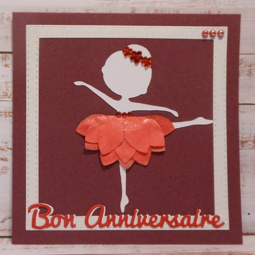 Déstockage carte anniversaire danseuse blanche fleur rouge enfant fille fait main