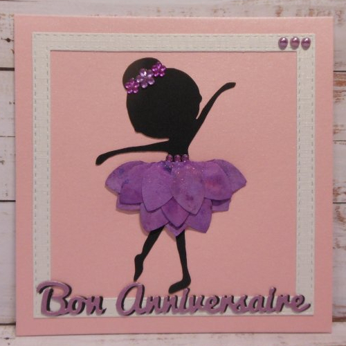 Déstockage carte anniversaire danseuse noire fleur violette enfant fille fait main