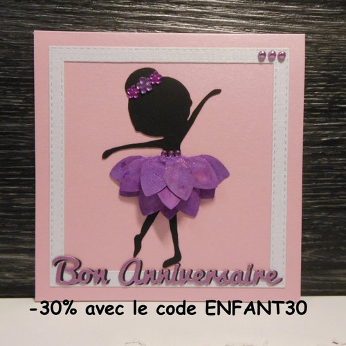 Prix mini : carte anniversaire danseuse noire fleur violette enfant fille fait main