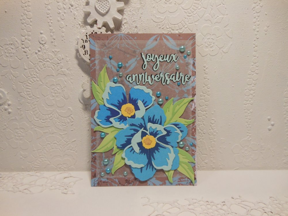 Carte Anniversaire Grosses Fleurs Bleues Portrait Un Grand Marche