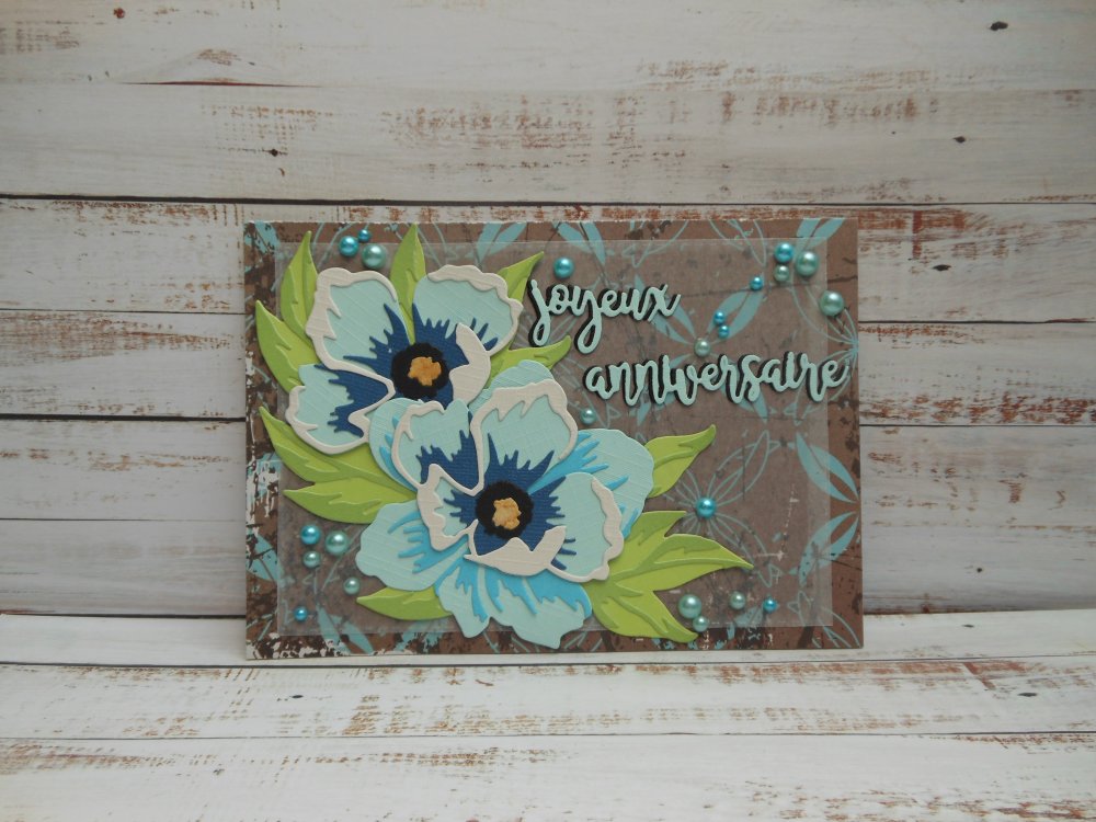 Carte Anniversaire Grosses Fleurs Bleues Paysage Un Grand Marche