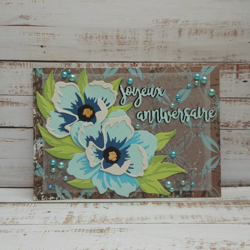 Carte Anniversaire Grosses Fleurs Bleues Paysage Un Grand Marche