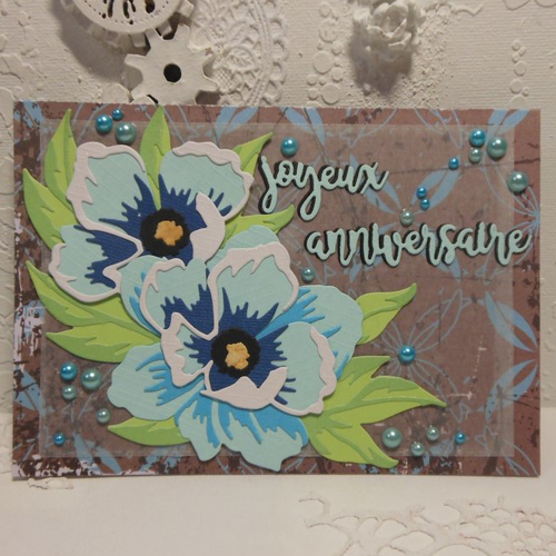 Carte Anniversaire Grosses Fleurs Bleues Paysage Un Grand Marche