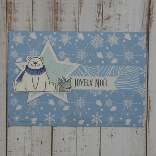 Pochette de noël pour carte cadeau chèque ou billet ours polaire bleu et blanc fait main format carte postale