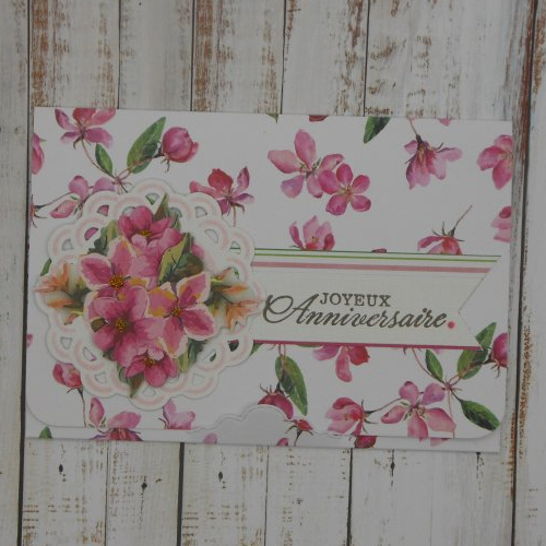 Pochette d' anniversaire pour carte cadeau chèque ou billet fleurs roses et dentelle fait main format carte postale