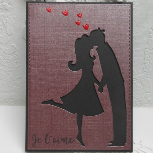 Carte je t'aime déclaration d'amour noir et grenat, ou saint valentin st valentin fait main