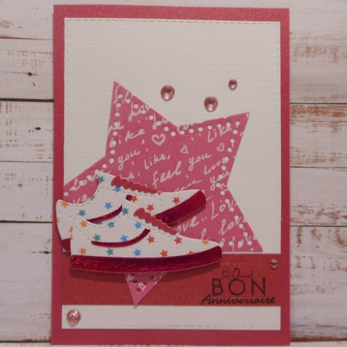 Carte anniversaire chaussures étoile fuchsia fait main