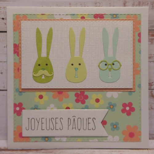 Carte joyeuses pâques trio de lapins verts fait main