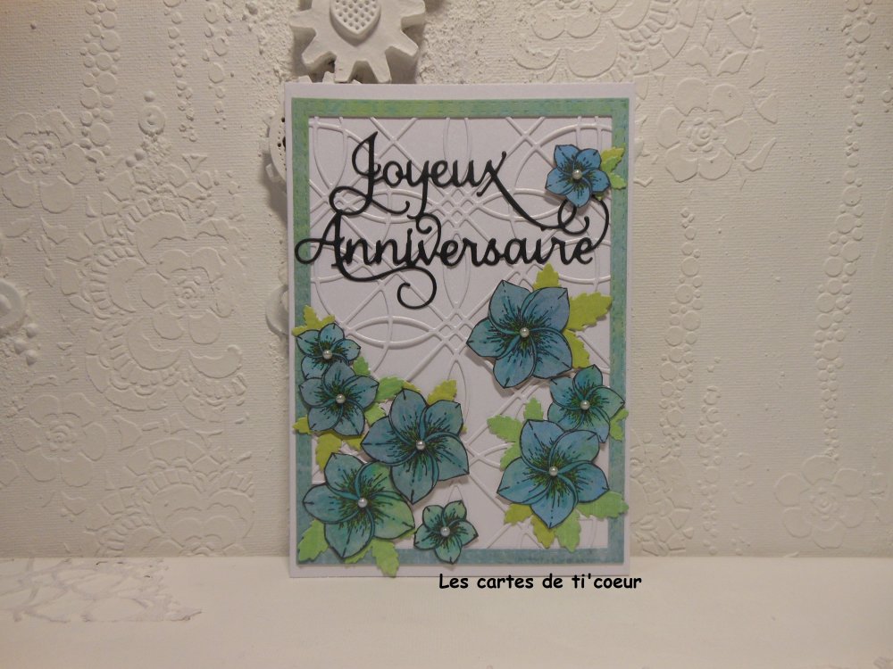 Carte Anniversaire Blanc Encadre Et Fleurs Bleues Un Grand Marche