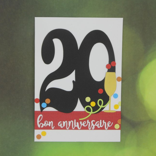 Carte anniversaire 20 ans coupe de champagne or et confettis fait main