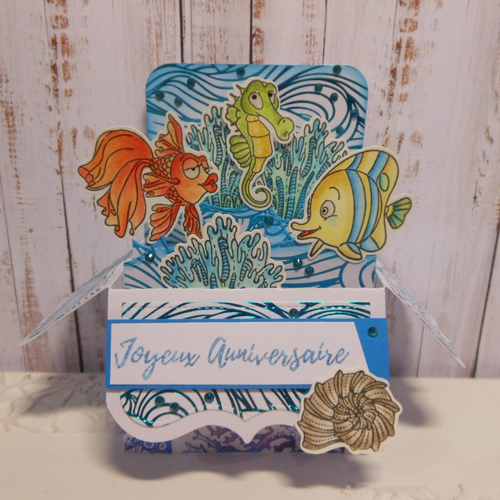 Carte Anniversaire Pop Up Boite Poissons Et Hippocampe Exterieur Boite Bleu Un Grand Marche