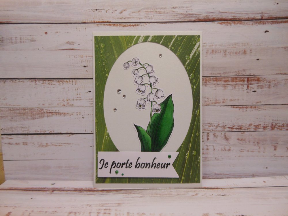 Afie 68-1018/1 Carte avec Enveloppe MUGUET PORTE-BONHEUR Paillettes Brillantes Scintillantes 13 Clochettes Blanches 1er Mai Bouquet Fleurs Fête Vert Printemps 