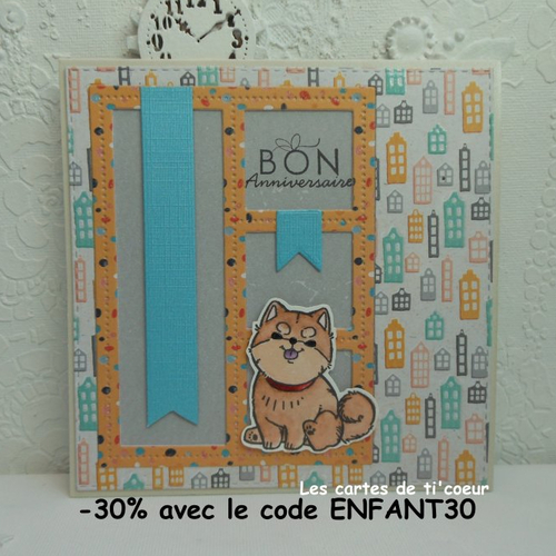 Carte anniversaire chien roux des villes orange fait main