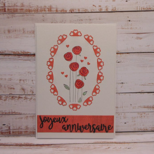 Déstockage carte anniversaire bouquet de roses blanc rouge mère maman fait main