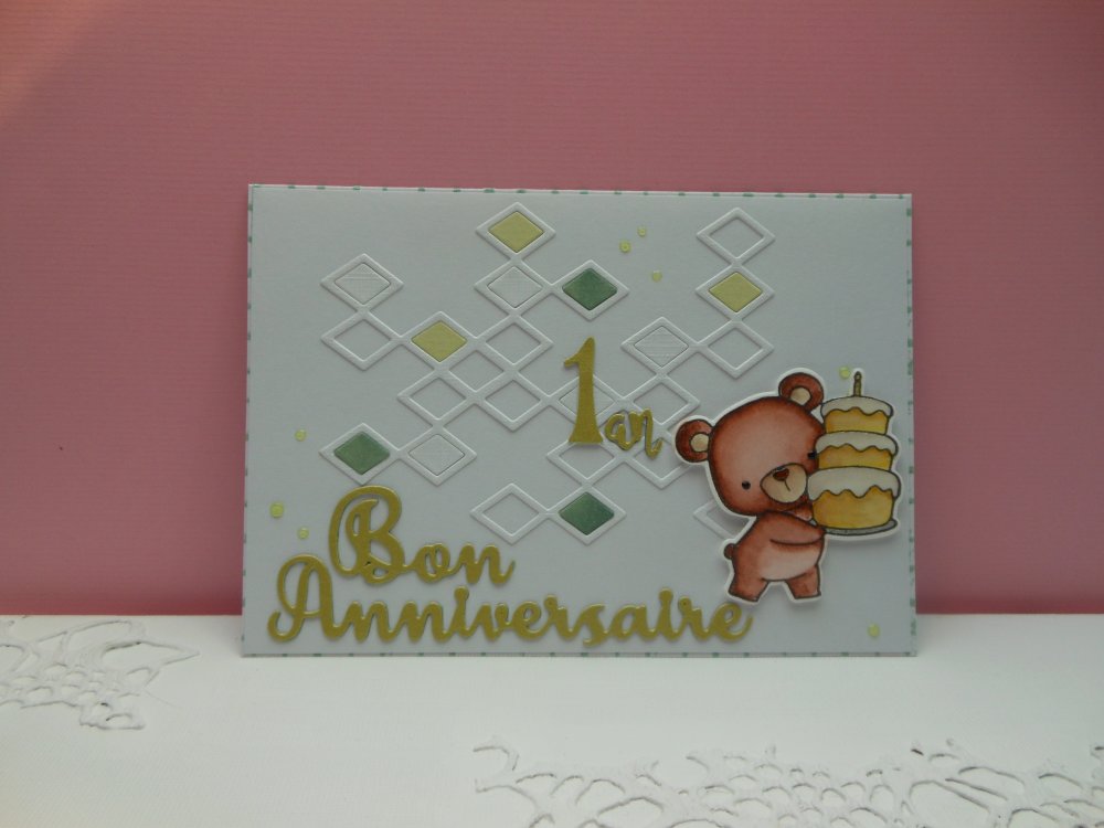 Carte Anniversaire 1 An Ourson Blanc Vert Un Grand Marche