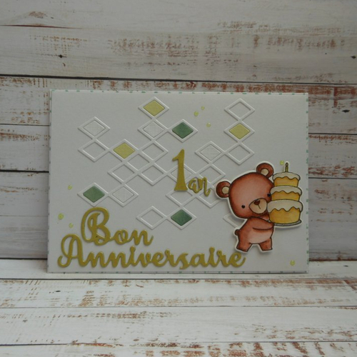 Carte Anniversaire 1 An Ourson Blanc Vert Un Grand Marche