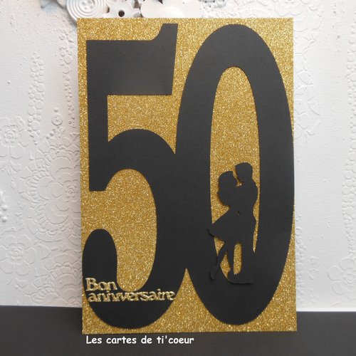 Carte xl 21 x 14,5 anniversaire de mariage 50 ans noces d'or modèle 2 fait main
