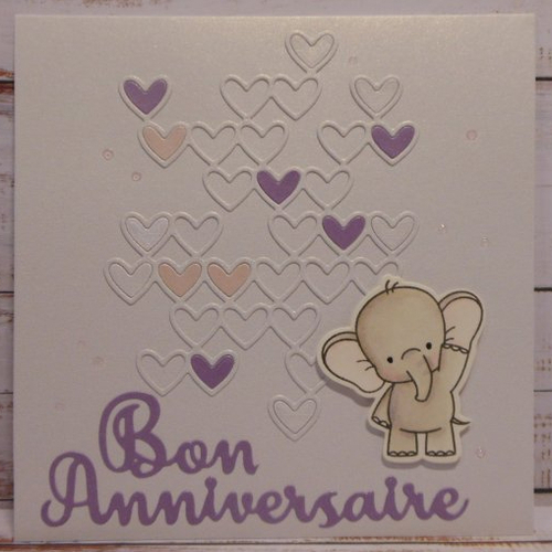Carte anniversaire enfant fille éléphant coeur violet 2 fait main