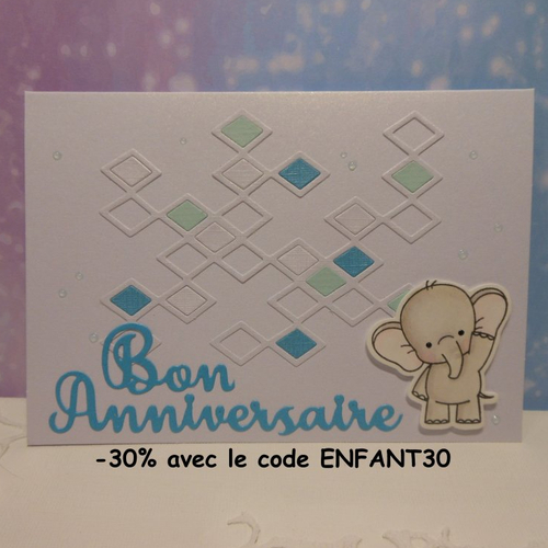 Carte anniversaire enfant garçon fille éléphant blanc bleu 2 fait main