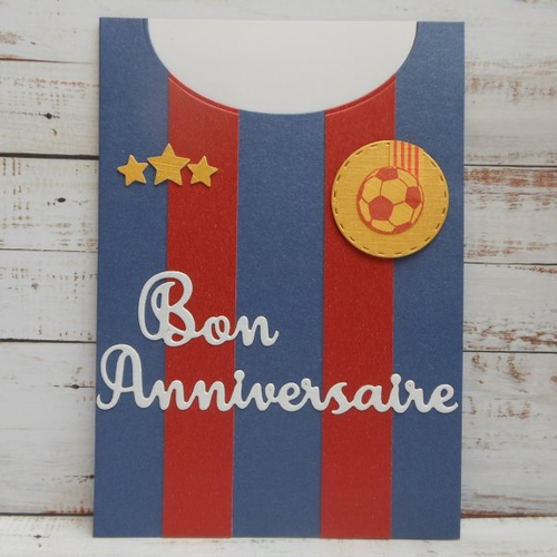 Carte anniversaire masculine homme sport foot, inspiration maillot couleurs barcelone fait main