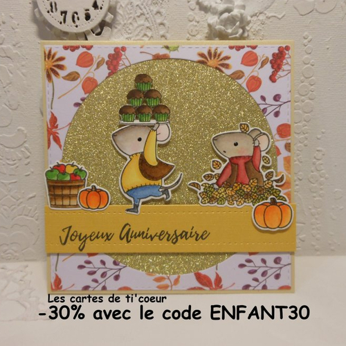 Carte anniversaire souris d'automne et cupcakes fait main