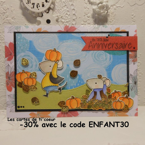 Carte anniversaire souris sous un ciel d'automne 2 fait main