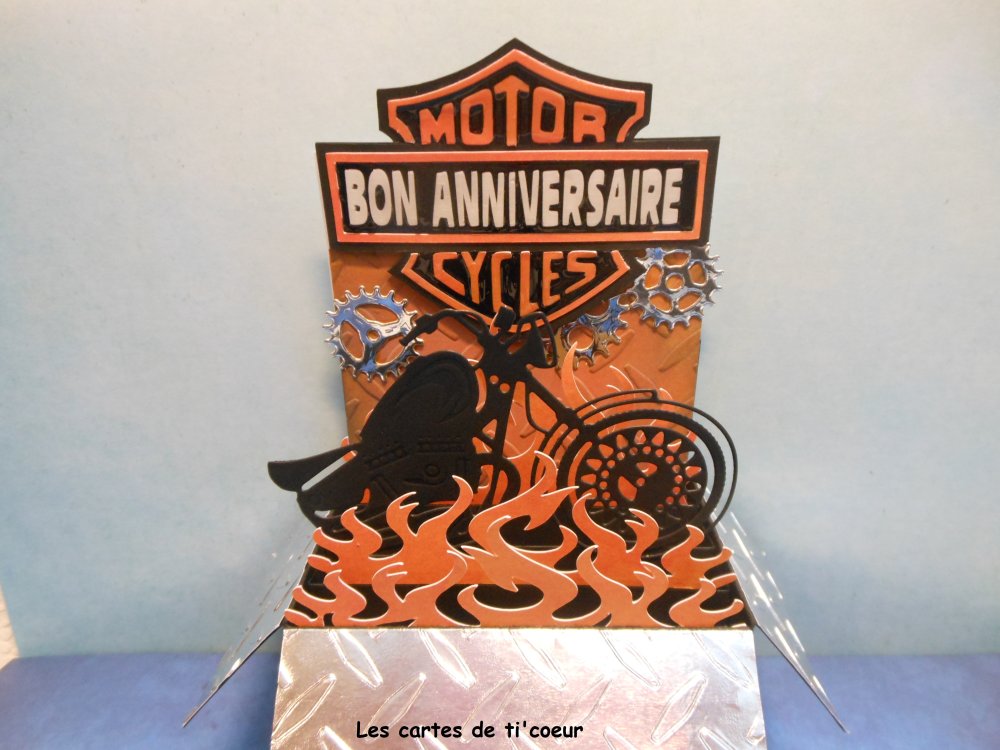 Carte Anniversaire Masculine Pop Up Boite Moto Homme Biker Noir Orange Harley Un Grand Marche