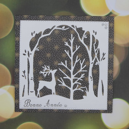 Carte de voeux 15 x 15 joyeux noël ou bonne année renne dans la forêt noir fait main