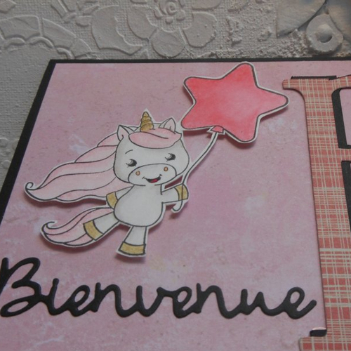 Carte naissance 21,5 x 10,5 fille félicitations licorne ballon rose ...