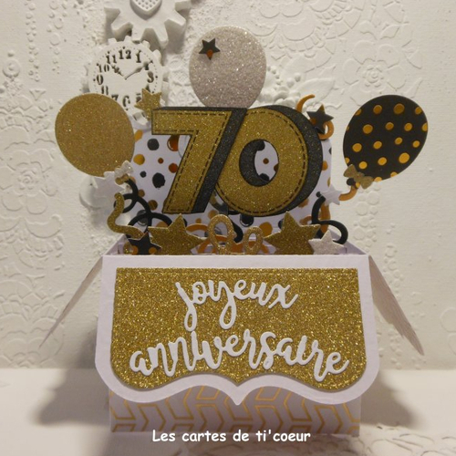 Carte Anniversaire Pop Up Boite 70 Ans Blanc Or Homme Ou Femme 3 Un Grand Marche