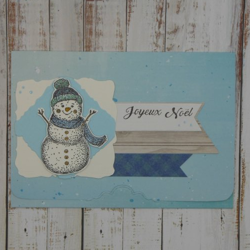 Pochette de noël pour carte cadeau chèque ou billet bonhomme de neige bleu et blanc fait main format carte postale