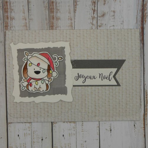Pochette de noël pour carte cadeau chèque ou billet petit chien et guirlande lainage beige fait main format carte postale