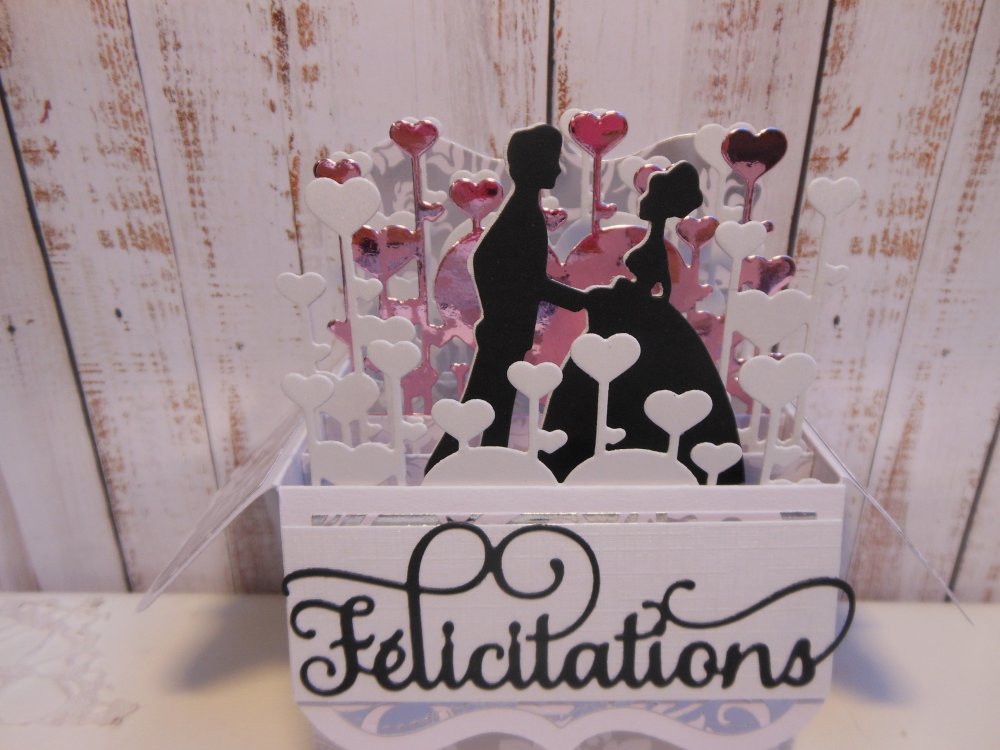Carte Felicitations Mariage Pacs Pop Up Boite Argent Blanc Rose 1 Un Grand Marche