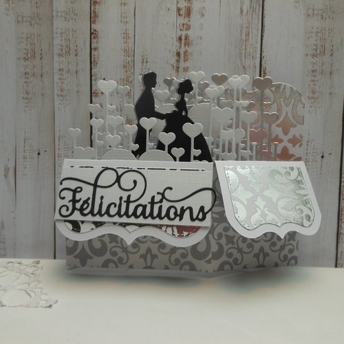 Carte Felicitations Mariage Pacs Pop Up Boite Argent Blanc Rose 1 Un Grand Marche