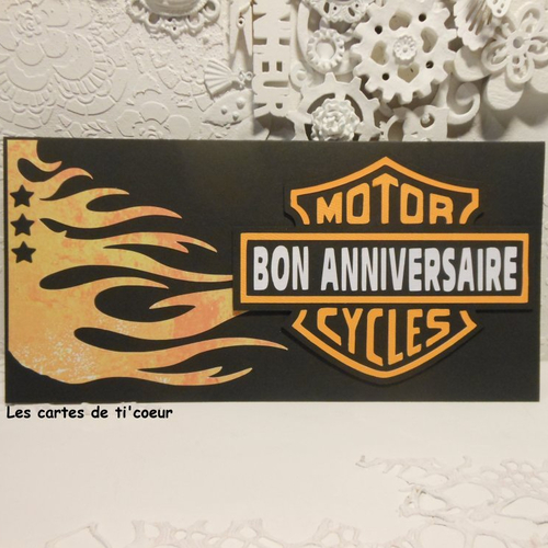 Carte Anniversaire Masculine Pop Up Boite Moto Homme Biker Noir Orange Harley Un Grand Marche