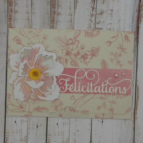 Pochette félicitations ou mariage pour carte cadeau chèque ou billet grosse fleur blanche et rose fait main format carte postale