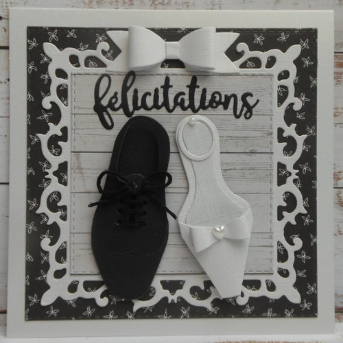 Carte félicitations mariage paire de chaussures blanc noir fait main