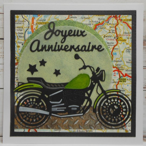 Carte anniversaire 15 x 15 moto roadster vert 2 homme ou femme fait main -  Un grand marché