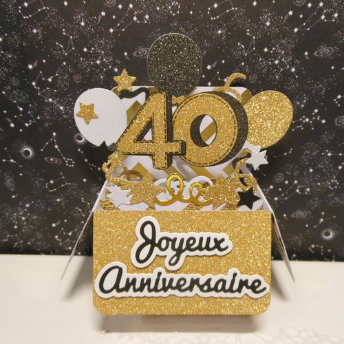 Carte Anniversaire Pop Up Boite 40 Ans Or Et Blanc Homme Ou Femme Ou Mariage Un Grand Marche