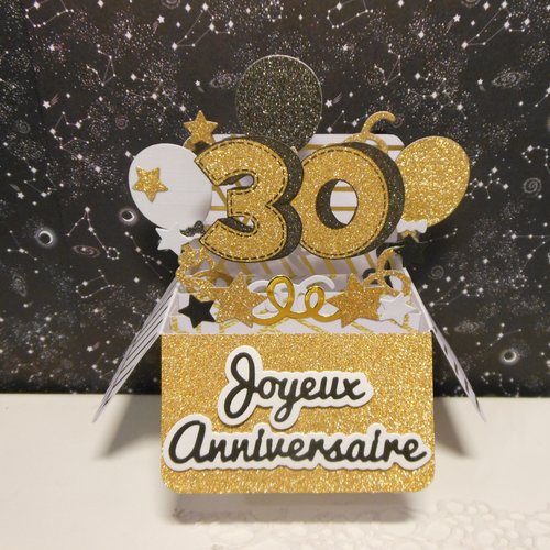 Carte Anniversaire Pop Up Boite 30 Ans Or Et Blanc Homme Ou Femme Ou Mariage Un Grand Marche