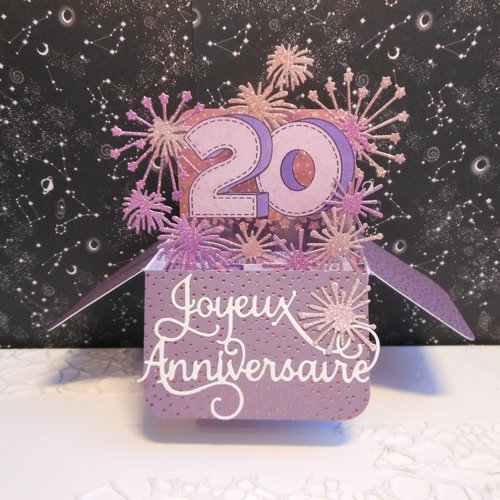 Carte Anniversaire Pop Up Boite Ans Feux D Artifice Rose Et Mauve Violet Un Grand Marche