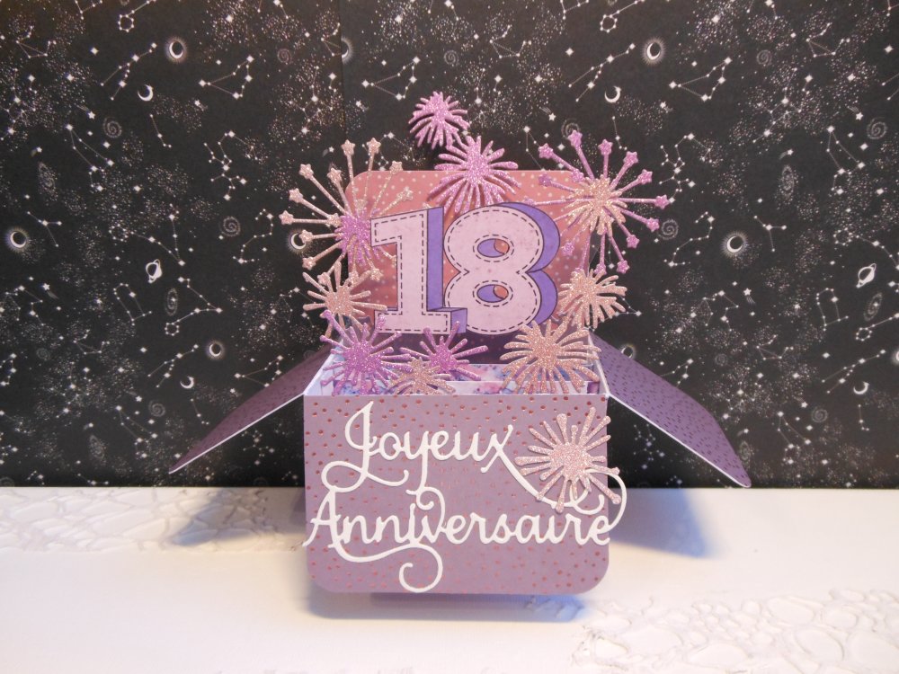 Carte Anniversaire Pop Up Boite 18 Ans Feux D Artifice Rose Et Mauve Violet Un Grand Marche