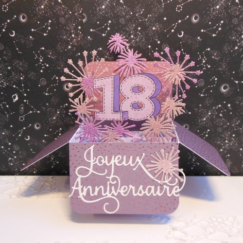 Carte Anniversaire Pop Up Boite 18 Ans Feux D Artifice Rose Et Mauve Violet Un Grand Marche